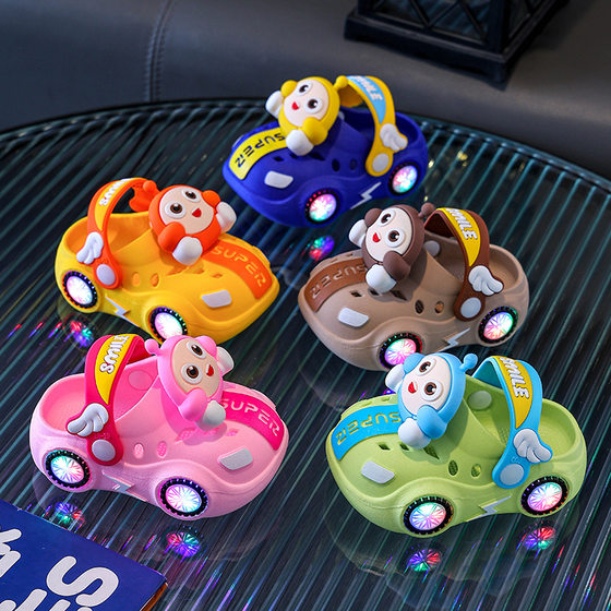 
Children's Croc Shoes Summer Girl Baby Car Shiny Light Indoor Soft Sole Anti-Slip Sandals Boys' Egg-Slip Slippers
