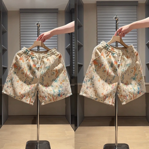 [Same style in live broadcast room] Fashion trendy brand shorts men's summer new style color jacquard ethnic style design four-quarter pants