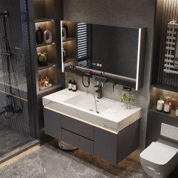 Rock Slab Seamless Ceramic Basin Bathroom Cabinet, Simple and Luxurious Washroom Sink Cabinet Combination