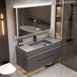 Italian-Style Light Luxury Microcrystalline Stone Integrated Basin with Solid Wood Smart Combination Bathroom Cabinet for Washing Hands and Face
