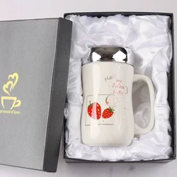 Creative Ceramic Mug with Lid, Men's and Women's Ceramic Cup, Household Student Couple Milk Coffee Cup, Large Capacity