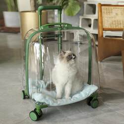 Pet Trolley Box, Portable Dog and Cat Outing Bag, Transparent Pet Space Bag, Checked Airline Box, Cat Bag