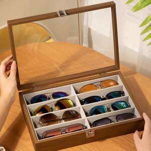 
Glasses storage box multi-grid high-end shelf large capacity household multi-pair solid wood display rack