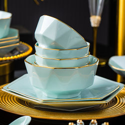Bowl for Home Use 2025 New Model High-Value Ceramic Tableware Jingdezhen Underglaze Color Light Luxury Bowl Plate Chopsticks Ceramic Rice Soup Bowl