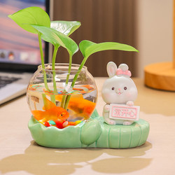 Creative, Simple and Cute Water-Grown Pothos Vase Decoration for Home, Living Room, Bookshelf, Office Desk, Good Item for Girls' Work Station