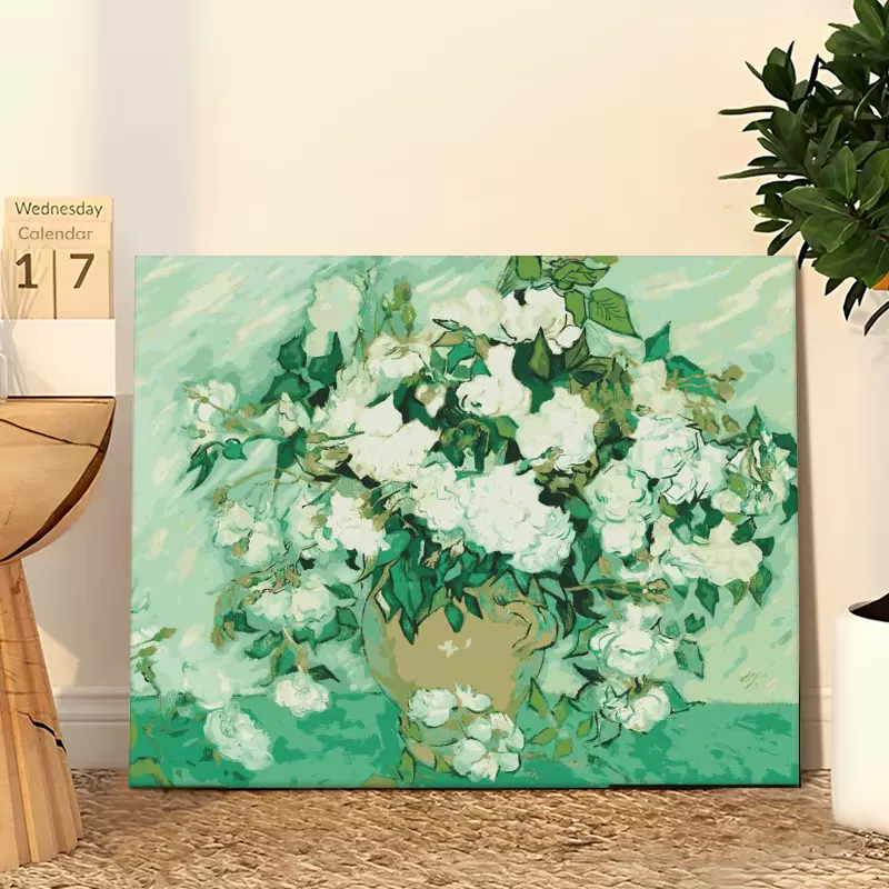 鸢尾花数字油画diy油彩画填色花卉治愈系风景横板手工diy油画填充