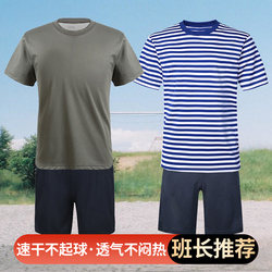 Men's Summer Physical Training Suit Quick-Dry Breathable Shorts T-Shirt Training Clothes Blue and White Striped Short Sleeves