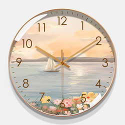 Modern Nordic Landscape Silent Dining Room Clock, Simple and Elegant, Stylish and Creative Wall Clock, Living Room Radio-Controlled Wall Clock