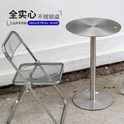 Stainless steel small round table restaurant dining table outdoor simple metal bar table industrial style coffee shop table chair combination