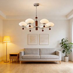 French-Style Minimalist Lamp, Vintage-Style Living Room Chandelier, Modern Simple and Cozy Walnut Multi-Head Cream-Style Atmospheric Lighting Fixture