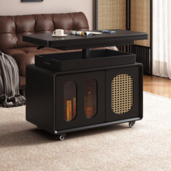 Qingye Xiaozhu Vintage Style Living Room Sofa Side Cabinet, Movable Folding Lift Cart, Small Apartment Coffee Table