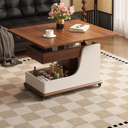 Qingye Xiaozhu Movable Coffee Table for Living Room, Modern Minimalist Solid Wood Side Table, Small Trolley, Balcony Sofa Lift Side Table