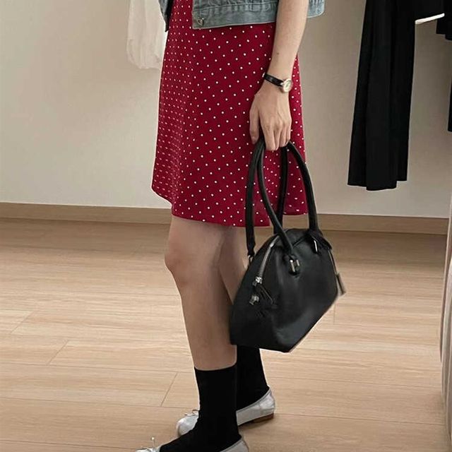 Retro red wave dot half -body skirt women's large size new summer French skirt tall people cover A -line skirt