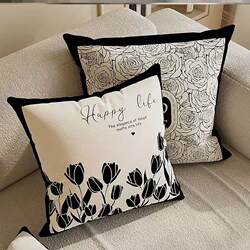 French-Style Light Luxury Throw Pillow, Nordic ins Vintage Floral Living Room Sofa Cushion, Modern Minimalist Bedside Pillow Cushion