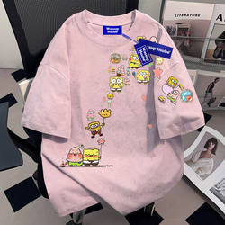 Wassup Cute Spongebob Print Short-Sleeve Summer Pure Cotton Design T-Shirt Unisex Batik Top Ins