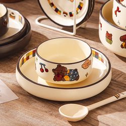 Cute Cartoon Ceramic Bowl Household Tableware Cute Personal Rice Bowl 2025 New High-Value Bowl and Plate