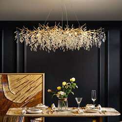 New living room chandeliers long dining room round branches atmospheric French light luxury villa luxury living room crystal lamps