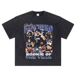 Paul Bankello Retro Short-Sleeve Basketball Print T-Shirt Pure Cotton Loose Washed Vintage Long-Sleeve Men's