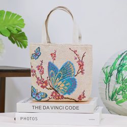 Double-sided embroidered canvas bag handbag handbag handbag handbag versatile exquisite makeup bag mobile phone bag small bag at work