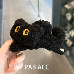 Korean Cute and Stylish Cartoon Black Cat Plush Shark Clip Autumn and Winter 3D Cat Hair Clip Top Clip for Women