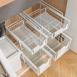 Pull-out bathroom cabinet under sink storage rack kitchen cabinet layered bathroom vanity basin drawer storage basket
