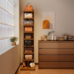 All-Solid Wood Bookshelf, Living Room Integrated Wall-Mounted Floor-Standing Storage Rack, Household Vertical Corner Bookcase, Multi-Layer Storage Shelf