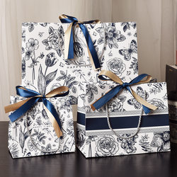 Ready-Made Gift Bags, Colored Paper Bags, Cross-Border Packaging Bags with Ribbons, Holiday Gift Bags, Clothing Tote Bags