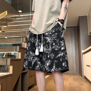 
300*0.5kg large size men's new Chinese style full-print shorts men's summer thin fashion brand Chinese style flower shorts loose medium pants 2