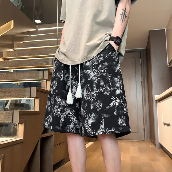 
300*0.5kg large size men's new Chinese style full-print shorts men's summer thin fashion brand Chinese style flower shorts loose medium pants 2