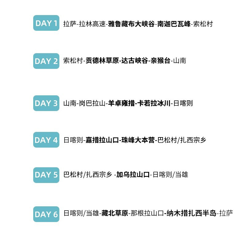 拉萨出发西藏全景6天5晚摄游越野4人团珠峰林芝羊湖纳木措跟团游