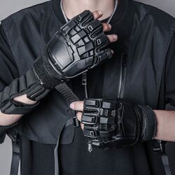 Niche Dark-Style Black Warrior Heavy Industrial Machinery Fashion Brand Functional Workwear Motorcycle Riding Gear Half-Finger Gloves