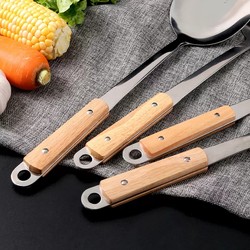 Wooden handle stainless steel spatula set anti-scalding stir-frying spatula kitchen utensils colander spoon spoon household cookware stir-frying spoon