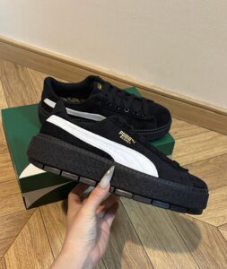 
PUMA Platform Trace V suede comfortable low-top sneakers women's black and white