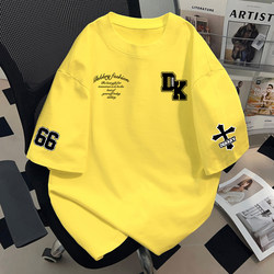 American Style 100% Pure Cotton Short-Sleeved Unisex ins Summer Loose T-Shirt with Creative Print, Fashionable Half-Sleeve Top for Couples