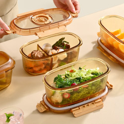 High-Capacity Glass Lunch Box with Diamond Pattern, Microwave-Safe, Special for Office Workers, Fresh-Keeping Box, Divided Lunch Box