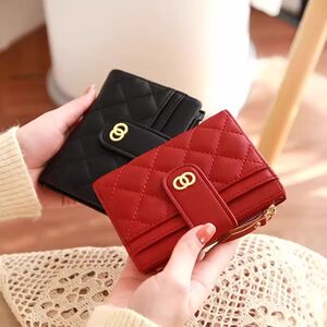 
Simple Japanese and Korean niche rhombus small wallet for women, fashionable female short student zipper buckle card holder coin clip