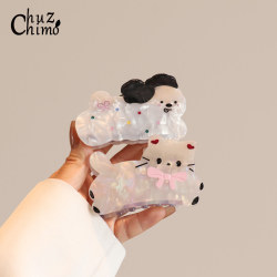 Cute Cartoon Animal Acetate Hair Clips for Women, Sweet and Delicate Puppy and Cat Designs, Back-Of-The-Head Claw Clips, Adorable Hair Accessories