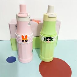 Cup Bear Thermos Cup Mountain Dew Double Drinking Cup Good-looking Powerpuff Girl Stainless Steel V Straw Cup Direct Drinking Cup