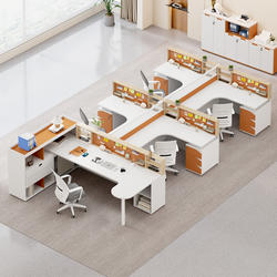 Corner L-Shaped Office Desk with Staff Workstation Partitions, Suitable for 3, 5, 4, or 7 People, Cross-Shaped Office Desk and Chair Set