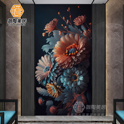 Nordic Style Art Large Floral Slab Tiles Cream-Style Entrance Background Wall Tiles 800X2600 Plant Floral Tiles