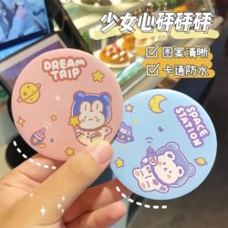 Cartoon Portable Makeup Mirror, Cute and Portable Small Mirror for Girls, Round Mirror for Fans