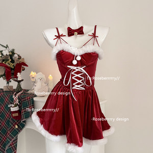 Roseberrrry Christmas Sweet Bunny Pure Desire Cute Red Velvet Dress Atmosphere Winter New Year Wear
