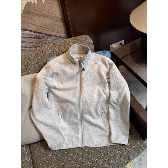 
Atomic gray jacket, rubberized fleece lining, men's and women's short stand-up collar cardigan sweatshirt, mountain style outdoor sports jacket