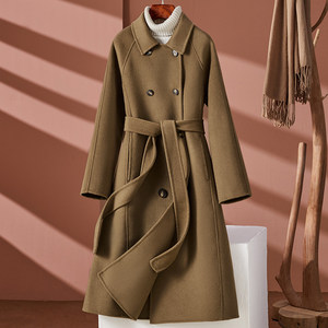 Autumn and winter new anti -season double -sided cashmere coat female medium -long solid color suits collar knee woolen woolen jacket
