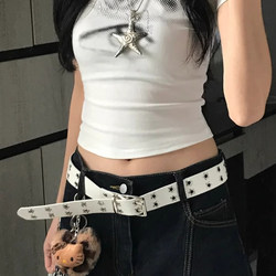 White Belt for Women 2026 Star Hollow-Out Double Buckle Belt Vintage Y2K Spicy Girl Jeans Ins-Style Outfit