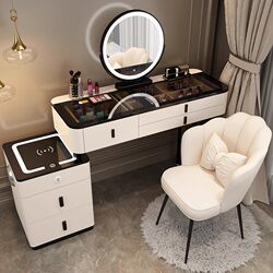 Smart Dressing Table with Wireless Charging, Light Luxury Nordic Bedroom Dressing Table, Modern Simple Storage Cabinet, Princess Dressing Table