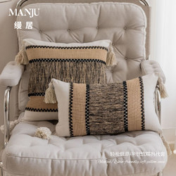 French Light Luxury Style High-End Cotton and Linen Pillowcase for Living Room Sofa, Car, Bed Backrest Pillow, Cushion with Insert