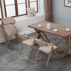 Qumu modern simple retro homestay folding dining chair back fabric coffee restaurant study leisure chair simple