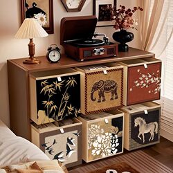 Vintage-Style Clothing Storage Box, Kallax Grid Cabinet Storage Basket, Retro Fabric Household Folding Drawer Organizer Box