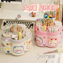 Rotating Pen Holder, Multifunctional, Large Capacity, Extra-Large Office Desk Stationery Organizer, Pen Container, Pen Stand, for Students, Children, Boys, Girls, Creative, Cute, Light Luxury, High-End, High Aesthetic Value, Ins-Style